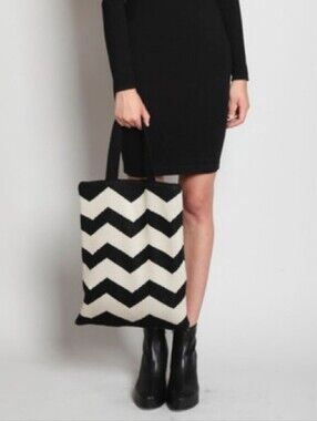 Anthropologie Black & Cream Chevron Zig Zag Tote